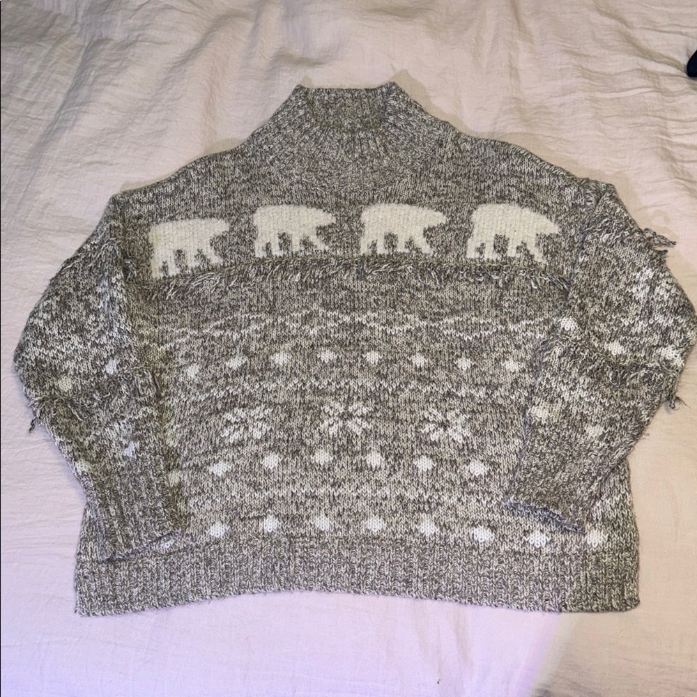 LOFT - Fringed Holiday Mockneck Sweater